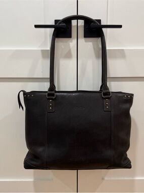 solo Dark Brown Leather Tote with Stud Accents